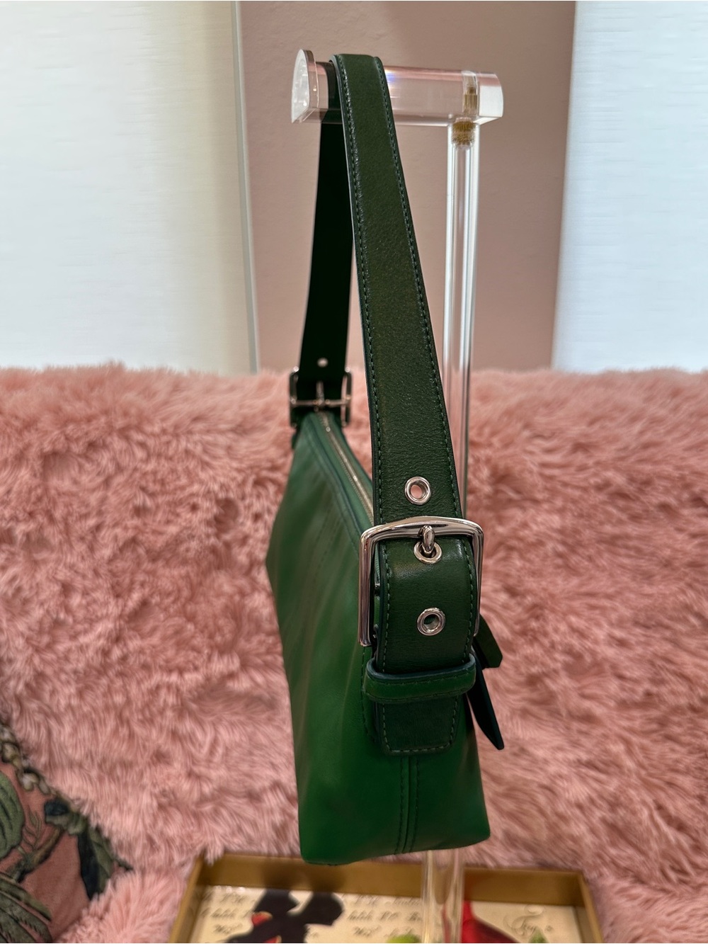 Vintage Coach Bottle Green Leather Demi Baguette Silver Hardware G055‑7461 - Picture 9 of 16